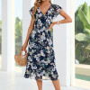 Custom | V-neck Thin Dress | Vintage Elegant casual dresses | Floral Mid Length Dresses | New Summer 2023.