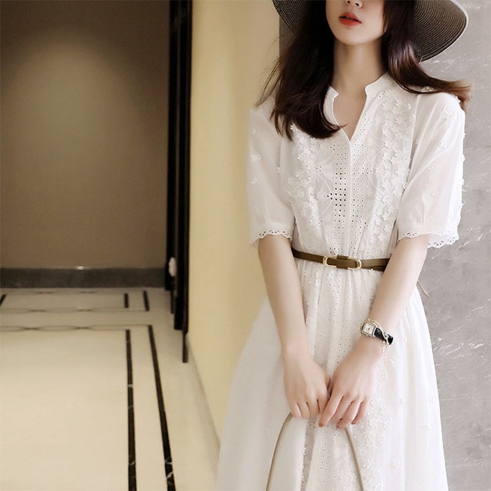 Custom White Simple Dresses | Lace Dresses | French Cutout Dresses | New Summer Dresses