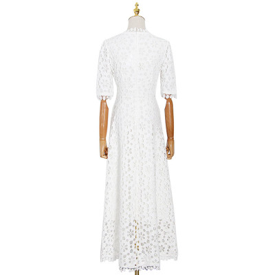 Custom Celebrity Dresses | Temperament Long Dresses | Spring 2023 V-neck Dresses | Hooked Floral Cutout Dresses | Solid Color Casual Dresses