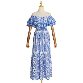 Custom Long Dresses | Double Ruffle Leaf Dresses | Slot-neck Embroidery Dresses | Cutout Dresses