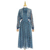 Custom | chiffon long dresses | 2023 new geometric pattern dresses | sexy off-waisted dresses | long sleeved swing dresses