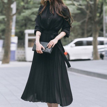 Custom  | chiffon long sleeve pleated dresses | spring 2023 new dresses | slim fit waist show slim dresses | temperament pleated dresses