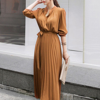 Custom  | chiffon long sleeve pleated dresses | spring 2023 new dresses | slim fit waist show slim dresses | temperament pleated dresses