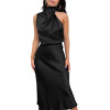 Custom | 2023 summer new dresses | premium satin dresses | sleeveless halter dresses | stylish elegant celebrity party dresses