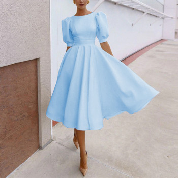 Custom | solid color slim dresses | crewneck short sleeve dresses | sexy flair swing mid-dresses