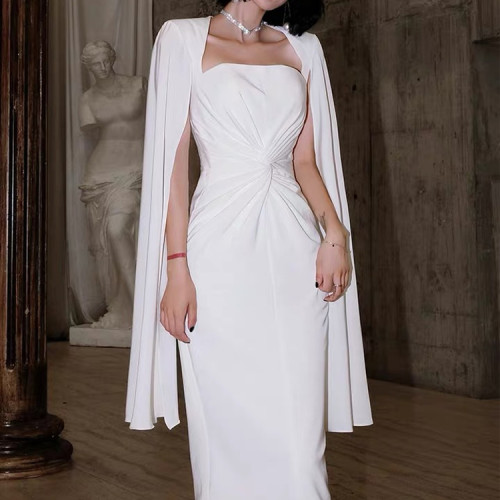 Custom | white dresses | 2023 fall new dresses | queen banquet dresses | temperament medium dresses | simple generous dresses
