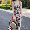 Custom | sexy slip length dresses | summer new rose dresses | floral temperament dresses
