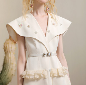 Custom | apricot dresses | niche design ruffle dresses | sleeveless suit dresses