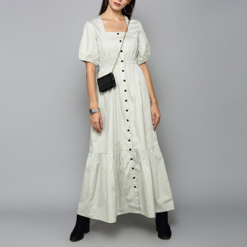 Custom | below the knee dresses | women's square neckline dress | short sleeve pleated utility dress