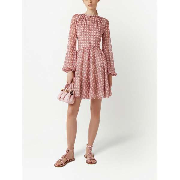 Custom | checkered suit | with round neckline |  Chiffon polka dot print dress