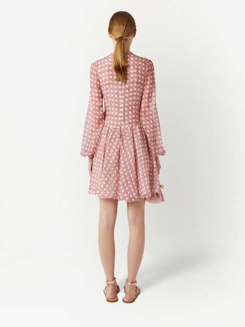 Custom | checkered suit | with round neckline |  Chiffon polka dot print dress