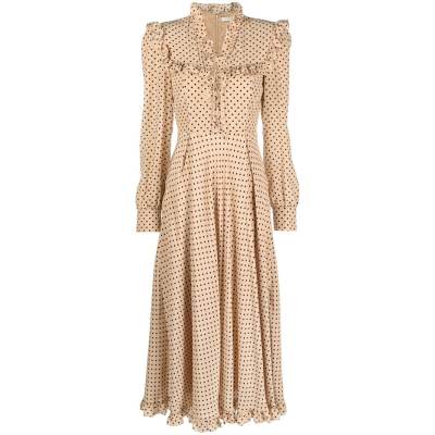 Custom | dot chiffon dresses | women's V-neck dress | Long sleeves pleated utility dress