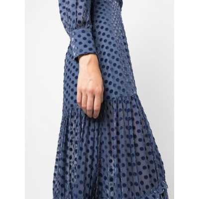 Custom | dot chiffon dresses | women's V-neck dress | Long sleeves pleated utility dress