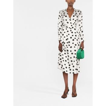 Custom | dot chiffon dresses | women's V-neck dress | Long sleeves pleated utility dress