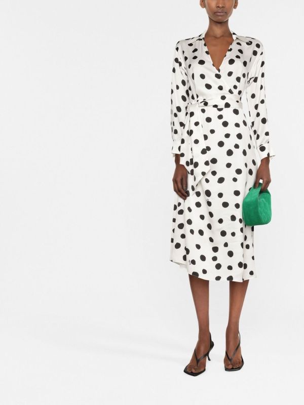 Custom | dot chiffon dresses | women's V-neck dress | Long sleeves pleated utility dress