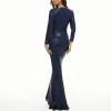 Custom | Women's long-sleeved ball dresses | elegant formal evening dresses | wedding party pleated V-neck long sequin dresses