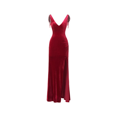 Custom | new sexy low-cut beaded dresses |  celebrity banquet temperament dresses |  hip split evening dresses