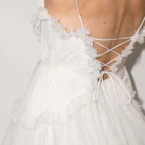 Custom | summer satin dresses | sleeveless halterneck wrap pleated feather dresses | knotted detail at waist long dresses