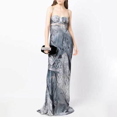 Custom | summer satin dresses | Camisole Ink style dresses | knotted detail at waist long dresses