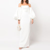 Custom | summer satin dresses | strapless design puffed sleeves  dresses | slit hem feature long dresses