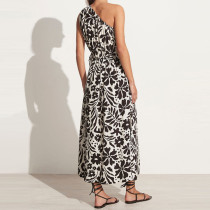 Custom dress | 2023 summer elegant temperament dresses | women's one-shoulder casual dress | floral print casual dress