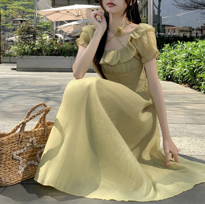 Custom dresses | French vintage dresses | women sweet long dresses | green slim shoulder dresses