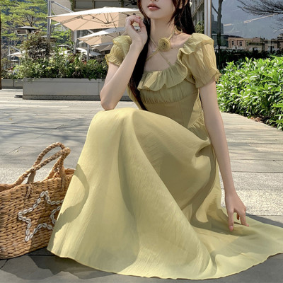Custom dresses | French vintage dresses | women sweet long dresses | green slim shoulder dresses