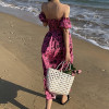 Custom dresses | French bandeau dresses | floral nipped-in waist dresses | rose red seaside resort beach dresses