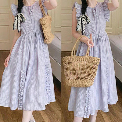 Custom dresses | French dresses | Purple dresses | Ruffled dress | Lace-up maxi dresses
