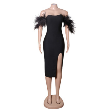 Custom dress | spring dress | elegant dress | black feather sleeves dress | bandage sexy tight dress
