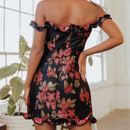 Custom dresses | fashion women's 2023 new | French sexy one-shoulder dress | halter dress | vintage chiffon print dress | suspender dress