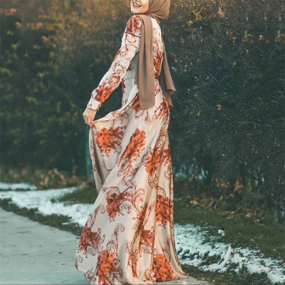 Custom autumn dress | new Muslim dress | women's digital printing lace dress | fashion slim dress