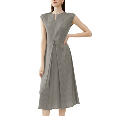 Custom fashion dress | summer elegance dress | sleeveless V-neck dress | panel solid color dress