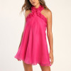 Custom literary dress | Summer pink light sheer dress | hanging neck dress dress | color-pink loose dress