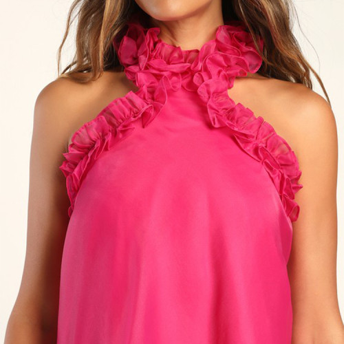Custom dress | Summer pink dress | hanging neck dress | color pink loose dress | backless dress