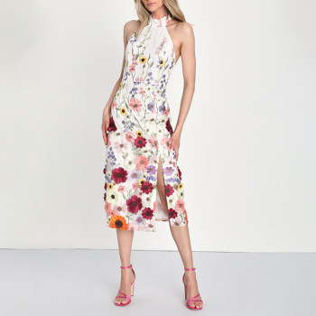 Custom dresses | fashion women's 2023 new | elegant floral print hanging neck casual dress | split dress