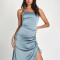 Custom dresses | fashion women's 2023 new | sexy blue suspender silk prom dress  | split dress