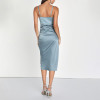 Custom dresses | fashion women's 2023 new | sexy blue suspender silk prom dress  | split dress