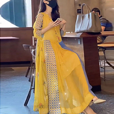 Custom printing dress | high temperament floral dress | ladies' gentle style long dress