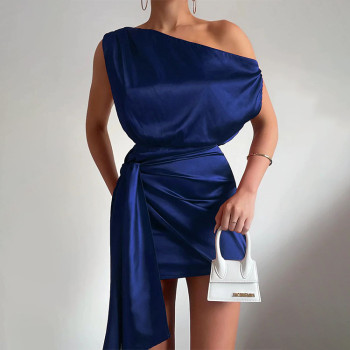 Custom new dress | solid color dress | slanted shoulder sleeveless dress | lace-up irregular dress