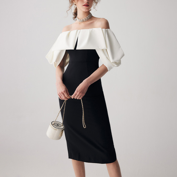 sexy one-shoulder puff sleeves dress