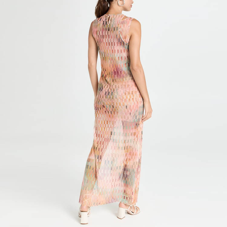 printed tulle split dress