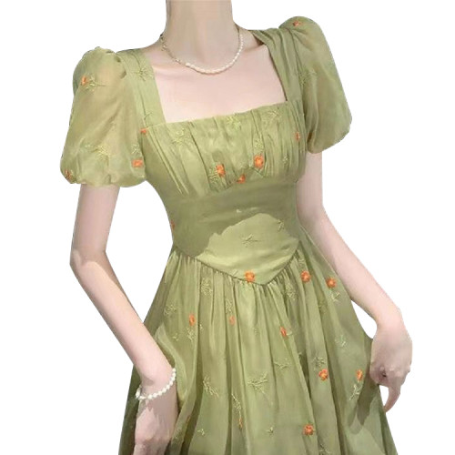 Custom summer dress | high French goddess dress | green floral dress | OEM dress