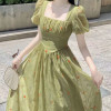 Custom summer new dress | high French goddess dress | green floral dress
