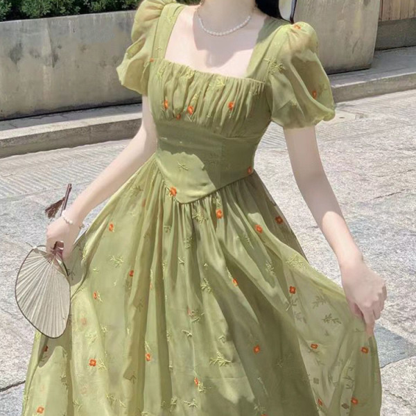 Custom summer dress | high French goddess dress | green floral dress | OEM dress