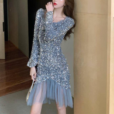 Custom summer dress | square neck sequin dress | long sleeves dress | mid length party dress