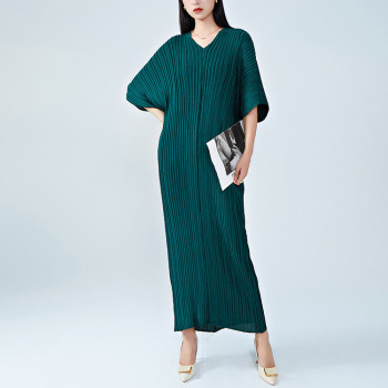 Custom dress | sequin pleated dress | V-neck bat sleeve dress | loose irregular long dress