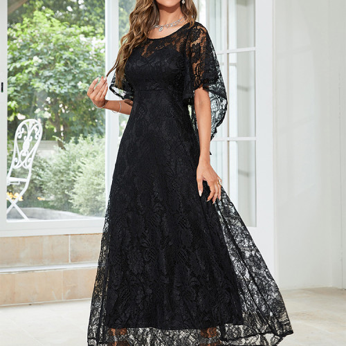 Custom women's dress | embroidered flower dress | round neck dress | bat sleeve loose dress