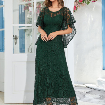 Custom women's dress | embroidered flower dress | round neck dress | bat sleeve loose dress