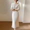 Custom French dress |  bellflower knit V-neck dress | slip dress | long sleeves dress